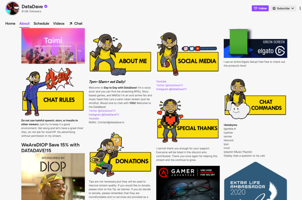 DataDave example twitch about page