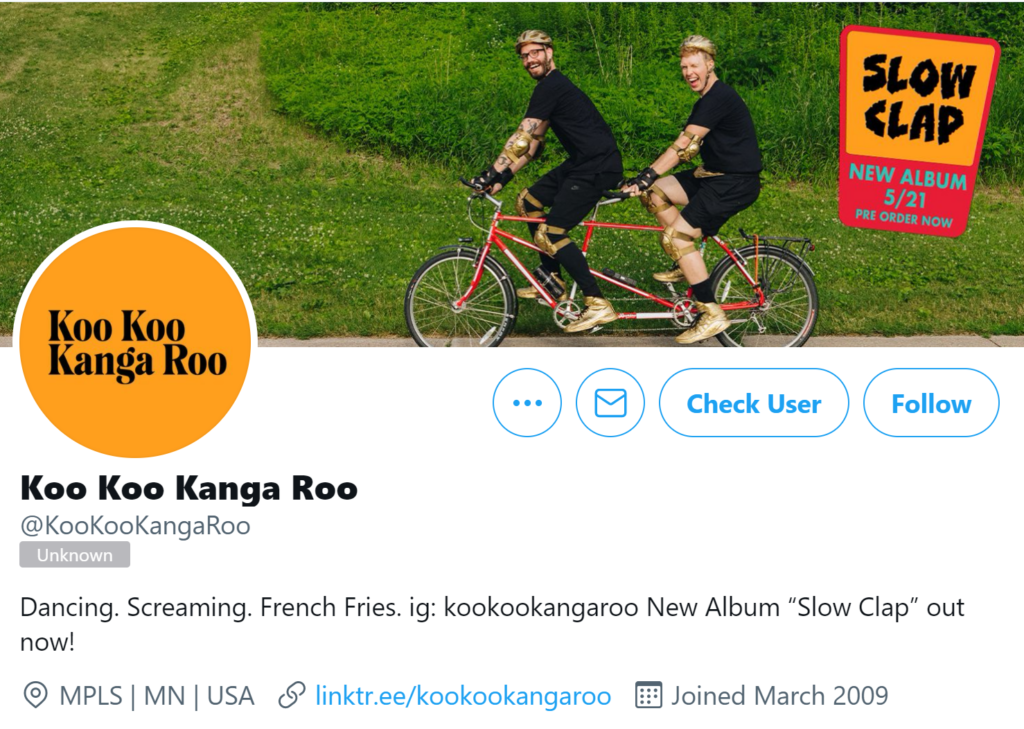 Koo Koo Kanga Roo example profile for twitter