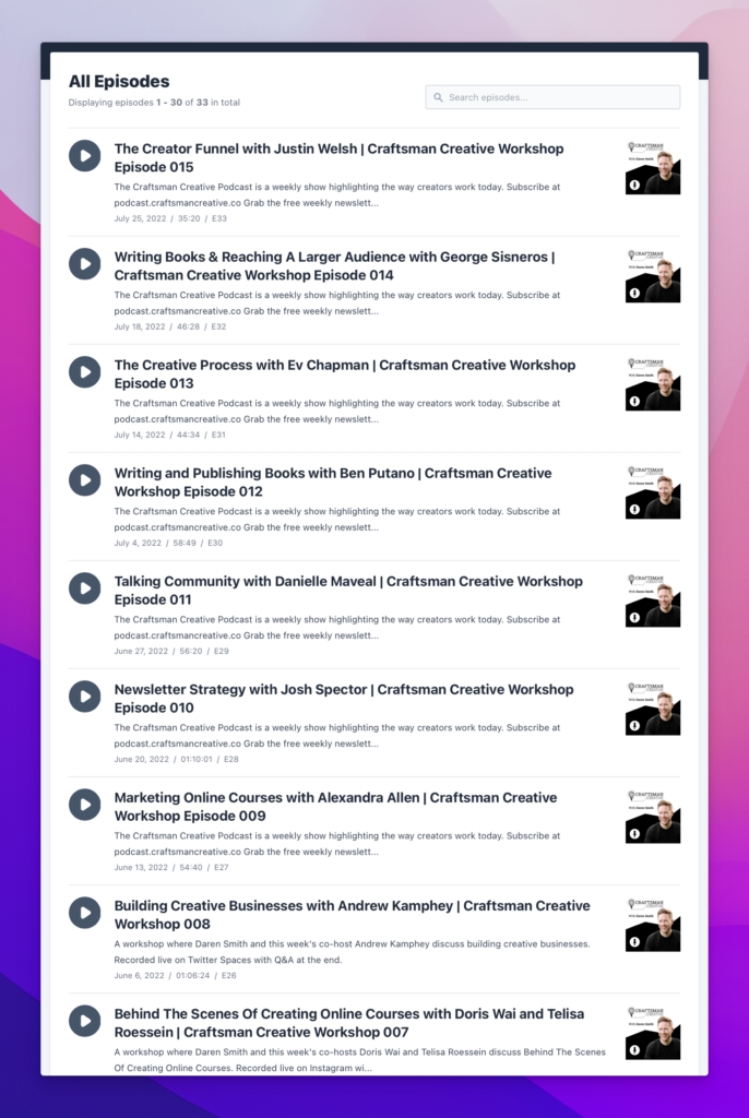 Craftsman Creative podcast episode list