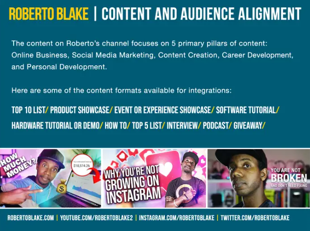 example of Roberto Blake's media kit that he gives to a prospective sponsor